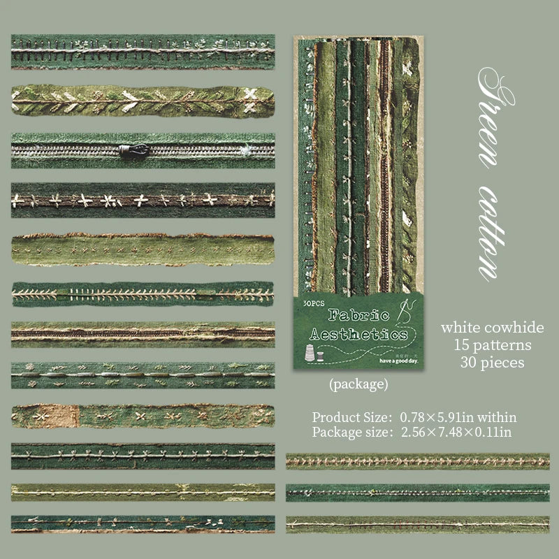 30 Sheets/Bag Fabric Aesthetics Theme Long Strip Scene Sticker Pack for DIY Craft, Scrapbook Material, Birthday Gift Qme 4