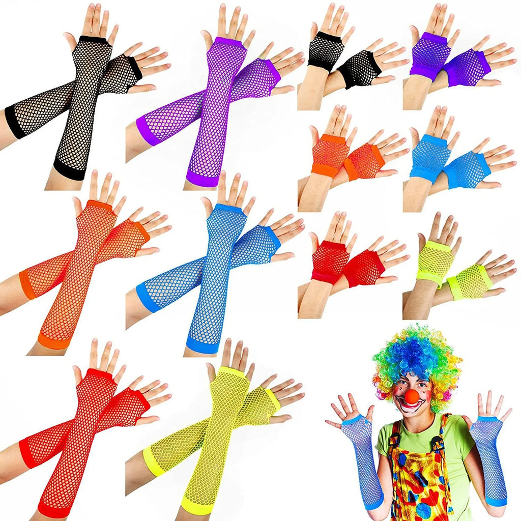 Colorful Fishnet Fingerless Long Gloves Party Wear Fancy Costume Accessories Sexy Girls Punk Goth Dance Performance Glovers Qme