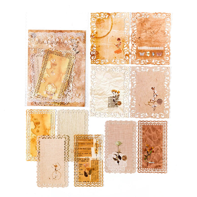 10 pcs Vintage Broken flower hollowed out lace paper Decorative Diy Scrapbooking Diary Album junk journal Collage material Qme F