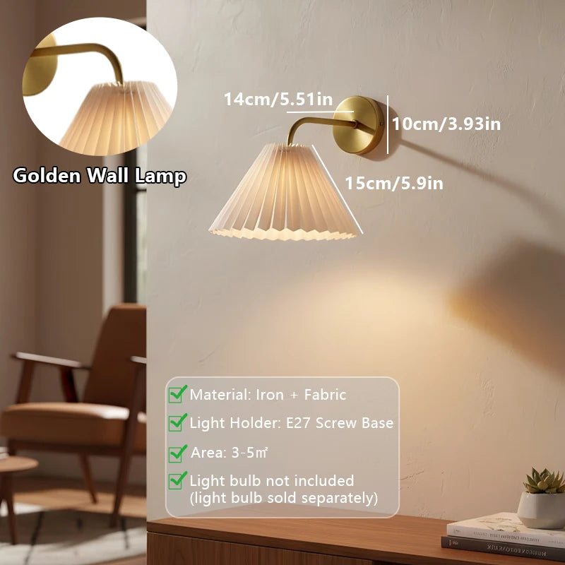 Modern Simple Wall Lamps LED Metal Curved Pleated Lampshade Wall Lamp Nordic Room Decor Living Room Aisle Background Wall Lights Qme Gold