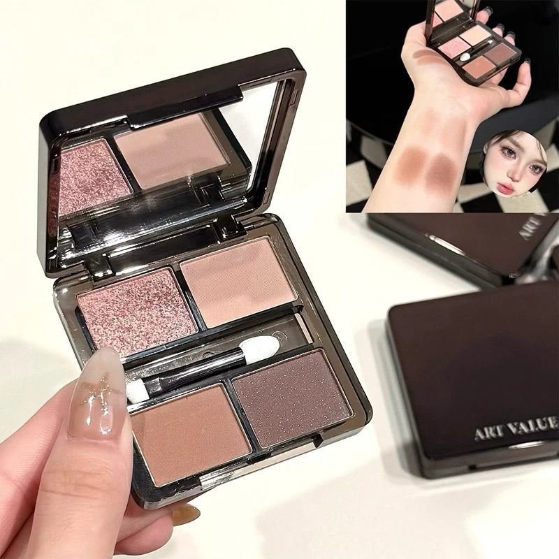 ART VALUE 4 Colors In 1 Eyeshadow Palette Glitter Pearlescent Matte Eye Shadow Shimmer Makeup Lasting Shadow Highlighter Contour Qme