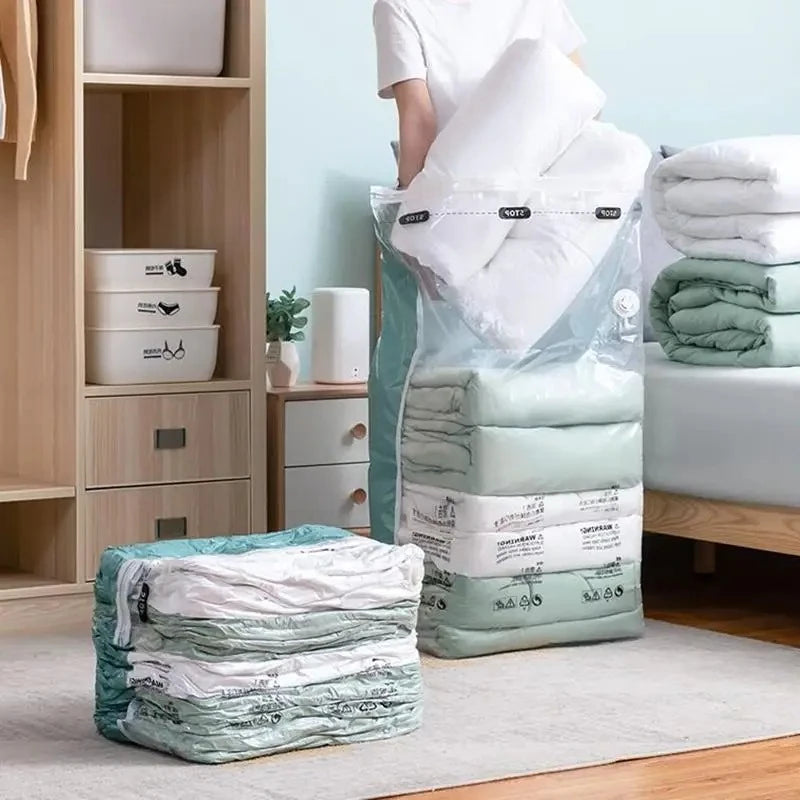 Extra Large No-Pump Vacuum Storage Compression Bags, Practical Space Saver to Store Clothes, Blankets and Bedroom Bedding Neatly Qme