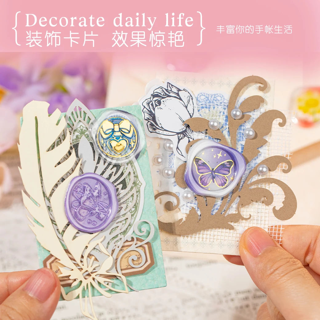 1 Sheet Classical Floral Wax Seal Epoxy Sticker Pack for DIY Craft, Scrapbook Material, Birthday Gift, Teaching Reward Qme