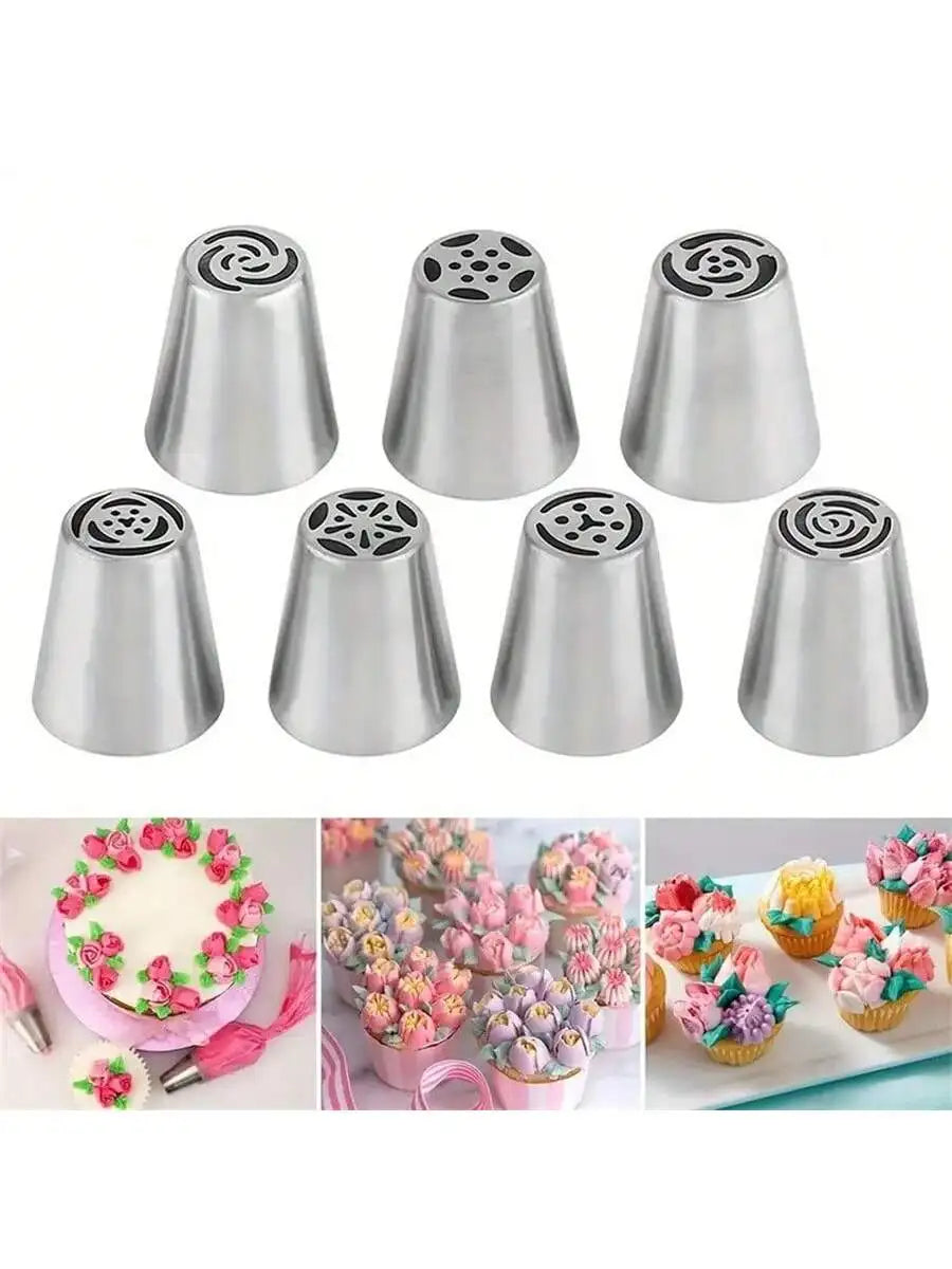 7-piece Cake Piping Tip Stainless Steel Cupcake Flower-shaped Qme