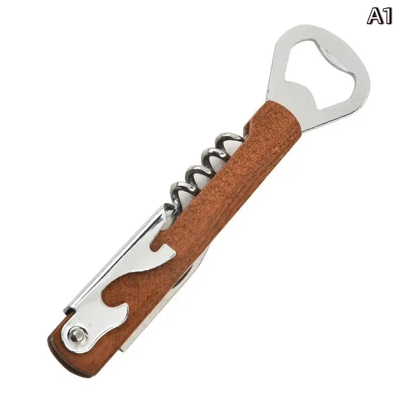 Portable Wooden Stainless Steel Folding Tool Knife Corkscrews Red Wine Opener Multifunctional Outdoor Tool Bar Accessories Qme A1
