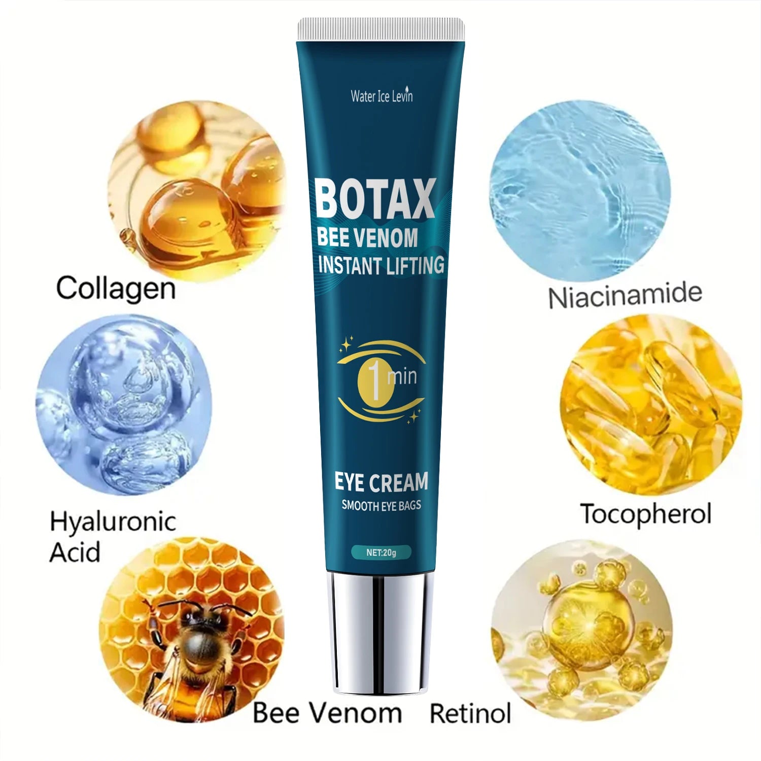 Eye Tightening Gel, Reduces Fine Lines, Contains Caffeine, Retinol, and Hyaluronic Acid, Moisturizes and Tightens the Skin, Alcohol-Free Qme