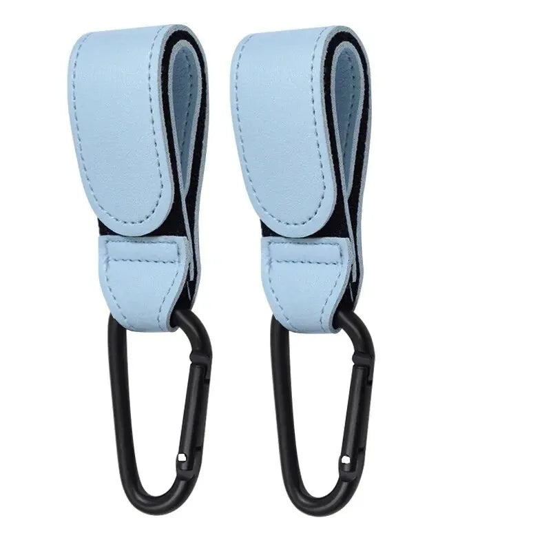 2Pcs Leather Cart Hooks Baby Stroller Hook PU Adjustable Pram Hook Organizer Diaper Bag Hanger Children Travel Accessories Qme 2PCS Light Blue