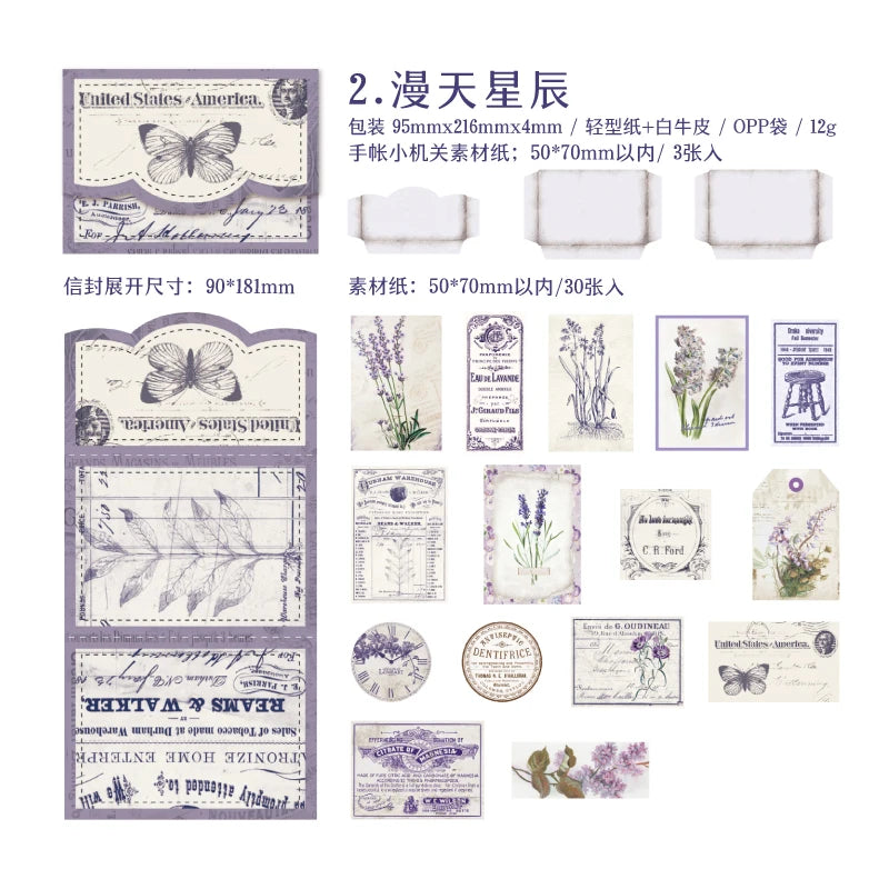 6 Styles 30 Sheets/pack Handbook Small Device Decoration Material Vintage Aesthetic Envelope Notebook DIY Collage Qme B
