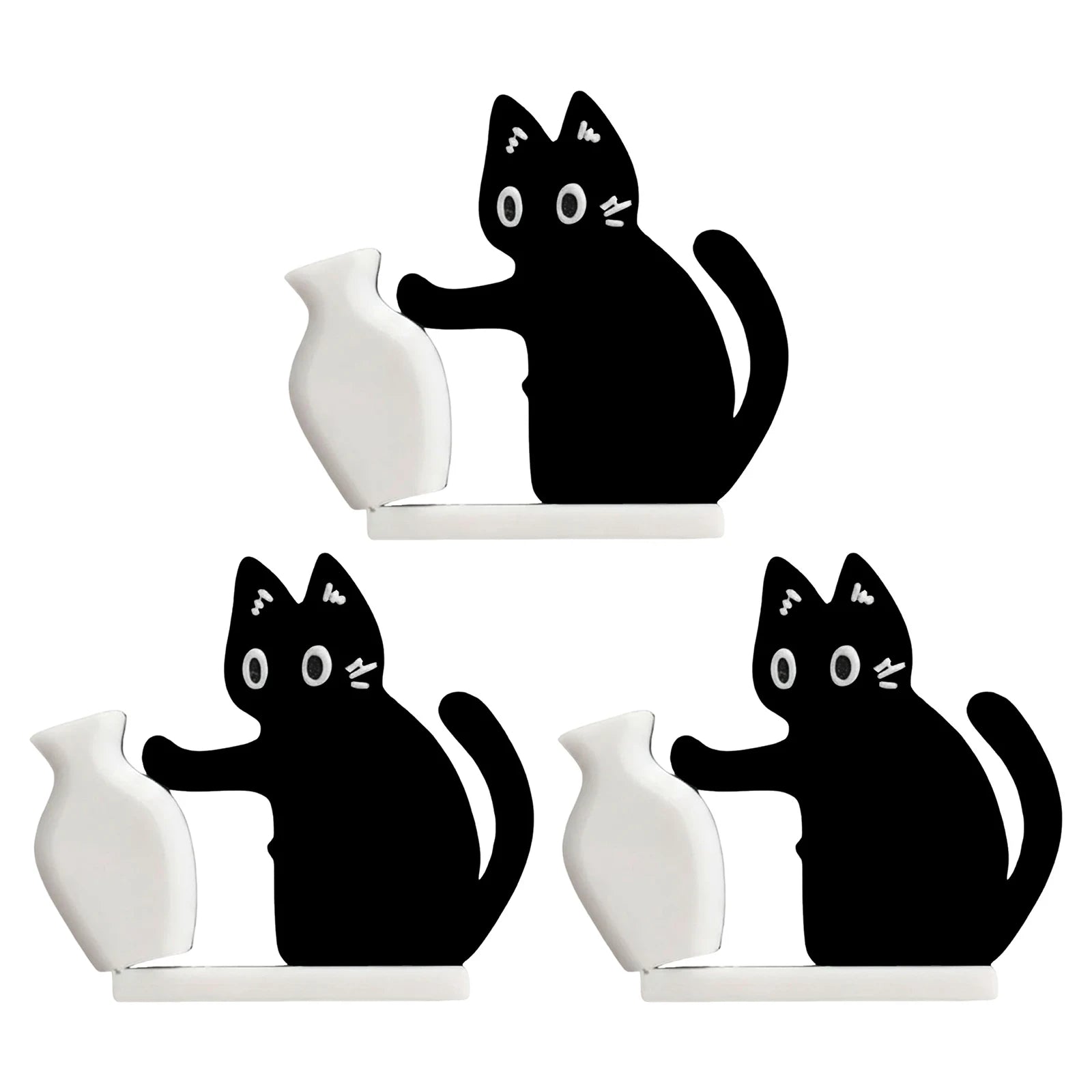 Refrigerator Magnets Black Cat Pushing Vase Decor Cat Whisker Collection Memorial Box Fridge Magnet Home Office Decor For Gift ﻿ Qme 3Pcs Black