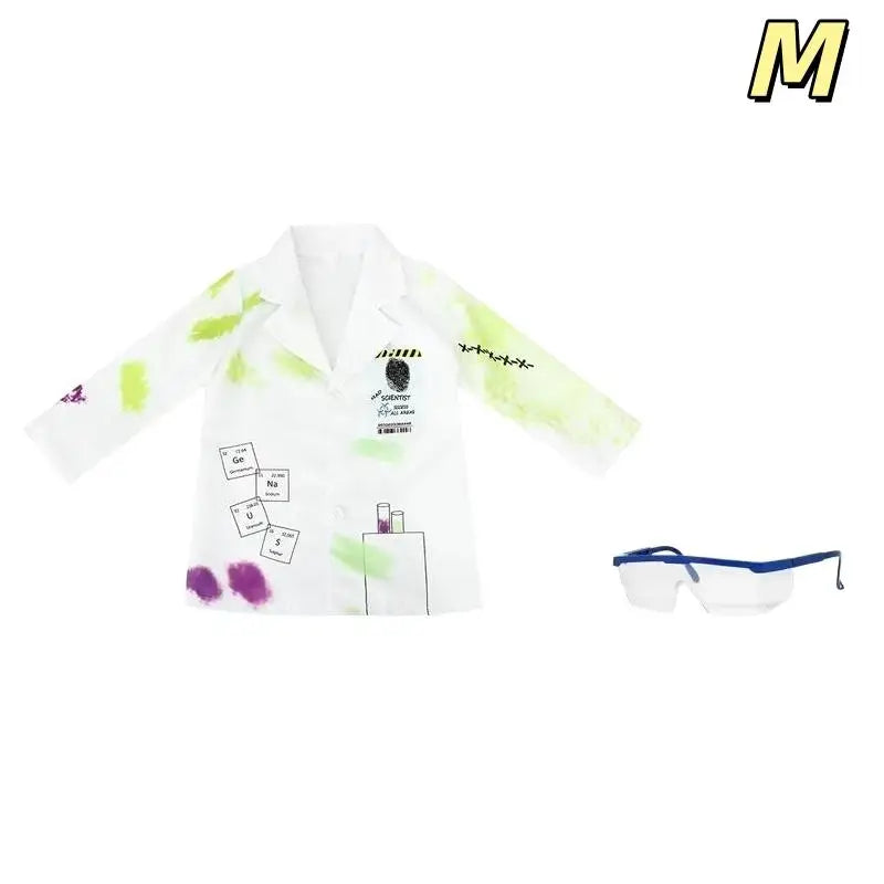 Kids Mad Scientist Costume With Printed Lab Coat & Safety Goggles, Great For Halloween Dress Up & Science Parties Qme C