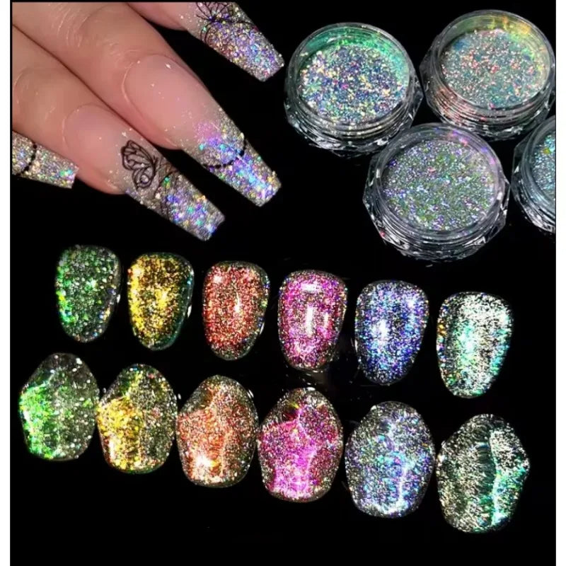 Diamond Nail Powder Supplies Reflective Glitter Sequins Sparkly Flash Qme
