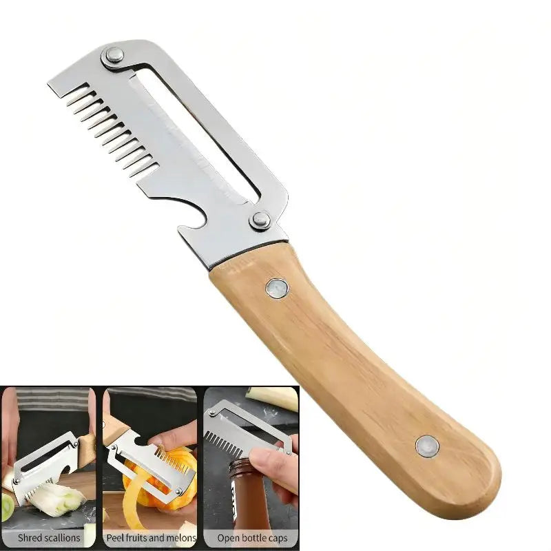 Wooden Handle Bottle Opener Multi-functional Vegetable Peeler Kitchen Qme