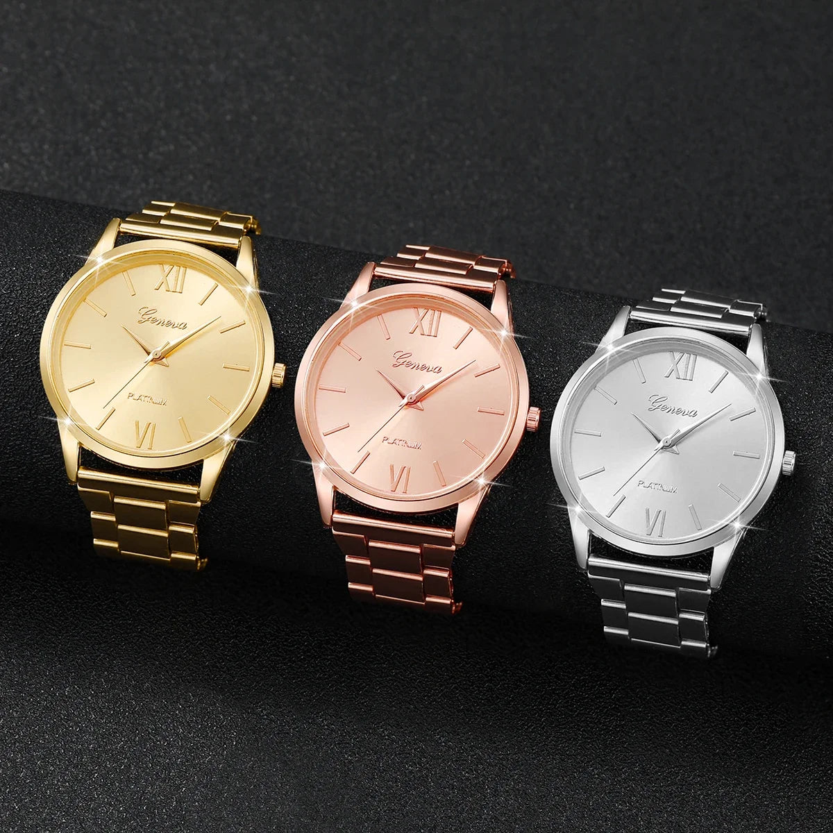 3/6 PCS Relógio Feminino Moda Ouro Banda de Aço Relógios de Quartzo Conjunto de Pulseiras (Sem Caixa) Qme 3pcs