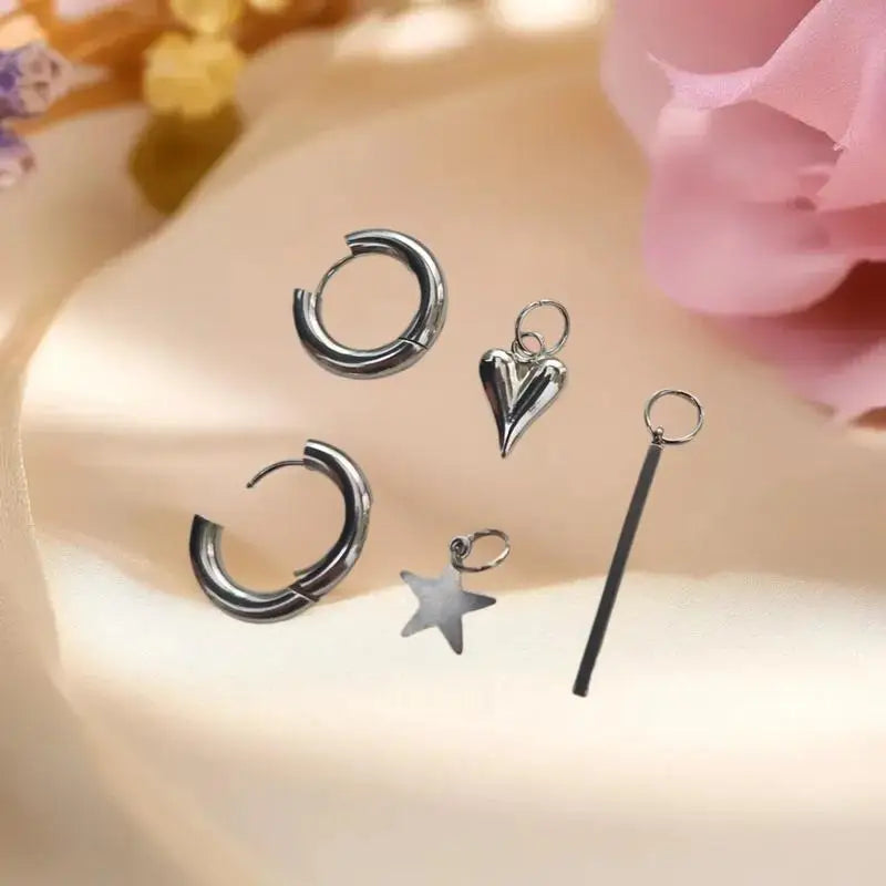 Punk Long Heart Star Pendant Earrings Women Simple Fashion Geometric Qme