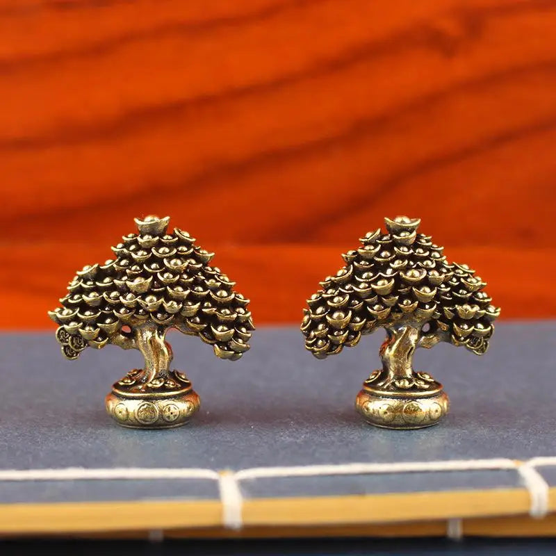 Brass Fortune Tree Ornaments Potted Ingot Living Room Office Retro Qme