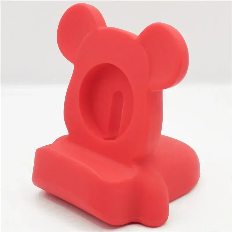 Mickey Mouse Charger Stand Minnie Desktop Holder for Apple Watch 9 8 7 6 5 4 iWatch 3 2 1 SE Cartoon Silicone Charging Base Qme 02-Red