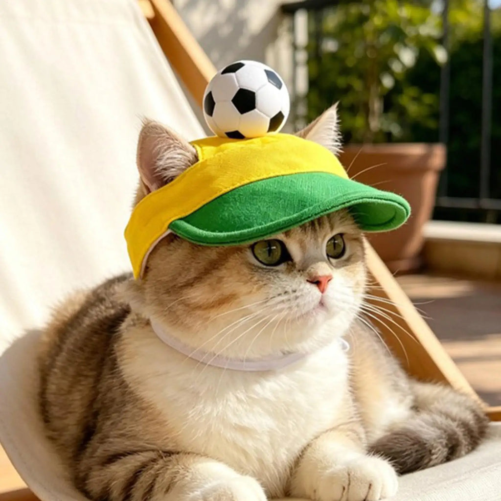 Cat Sun Hat Soccer Design Breathable Cat Visor With Ear Holes Small Dog Hat For Summer Outdoor Beach Park Hiking Walking Party Qme