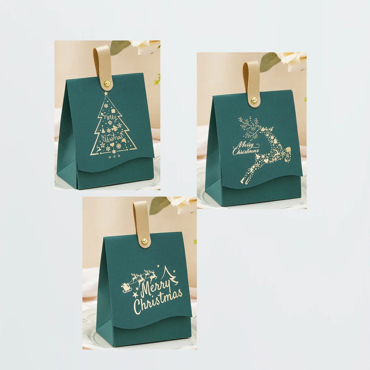 6Pcs Random Christmas Gift Boxes, Gold Foil Candy Boxes For Holiday Party Favors Qme