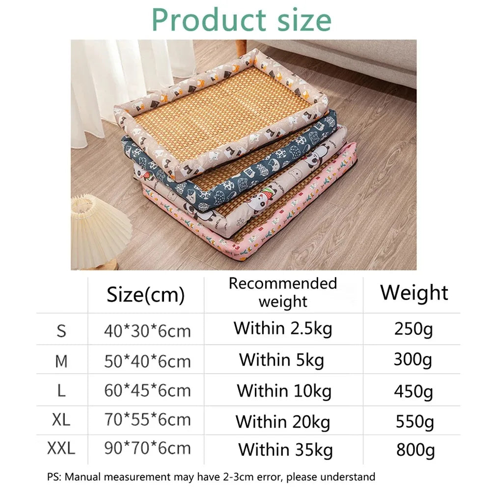 A Pet Summer Mat Cute Dog Cooling Sofa Breathable Small Dog Bed Cushion Moistureproof Rattan Wear Cat Mat Accessories Qme