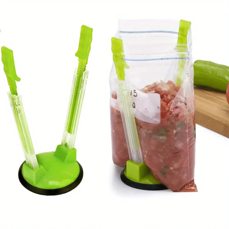 The Ultimate Kitchen Gadget: Plastic Bag Holder, Sandwich Holder, Food Storage Bag Clip, and More! Qme Green