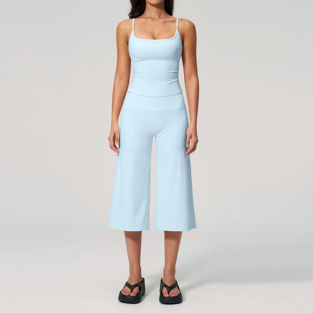 A Summer Yoga Set 2 Pieces Women Tracksuit Workout Clothes Sports Outfits High Waist Fitness Sports Suit Female Gym Clothes Qme Magic Blue L