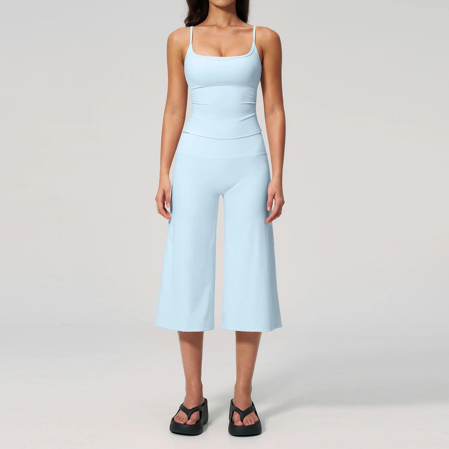 A Summer Yoga Set 2 Pieces Women Tracksuit Workout Clothes Sports Outfits High Waist Fitness Sports Suit Female Gym Clothes Qme Magic Blue L