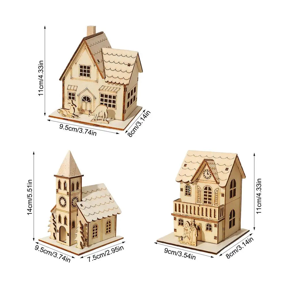 Christmas House for Table Light up Table Cabin 3x Funny Holiday Decoration Cute Desk Ornament for Bedroom Kitchen Farmhouse Qme set