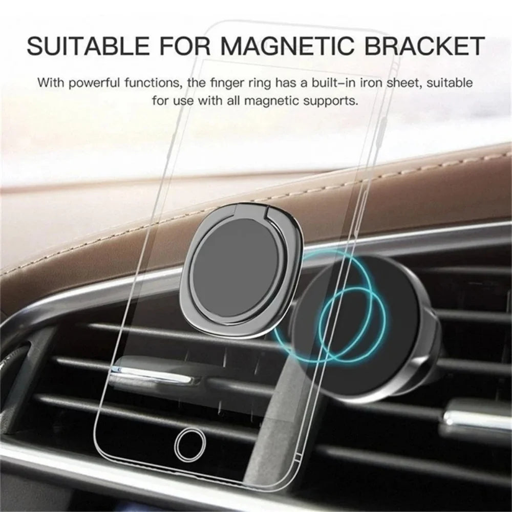 360° Rotating Ultra-thin Metal Phone Finger Grip Holder Magnetic Compatible Cellphone Back Ring Stand Car Mount For Mobile Phone Qme