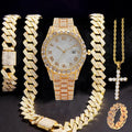 5pcs Men's Watch Set Hip Hop Full Diamond Quartz Watch Set Men's Business Quartz Watch Set Qme YELLOW