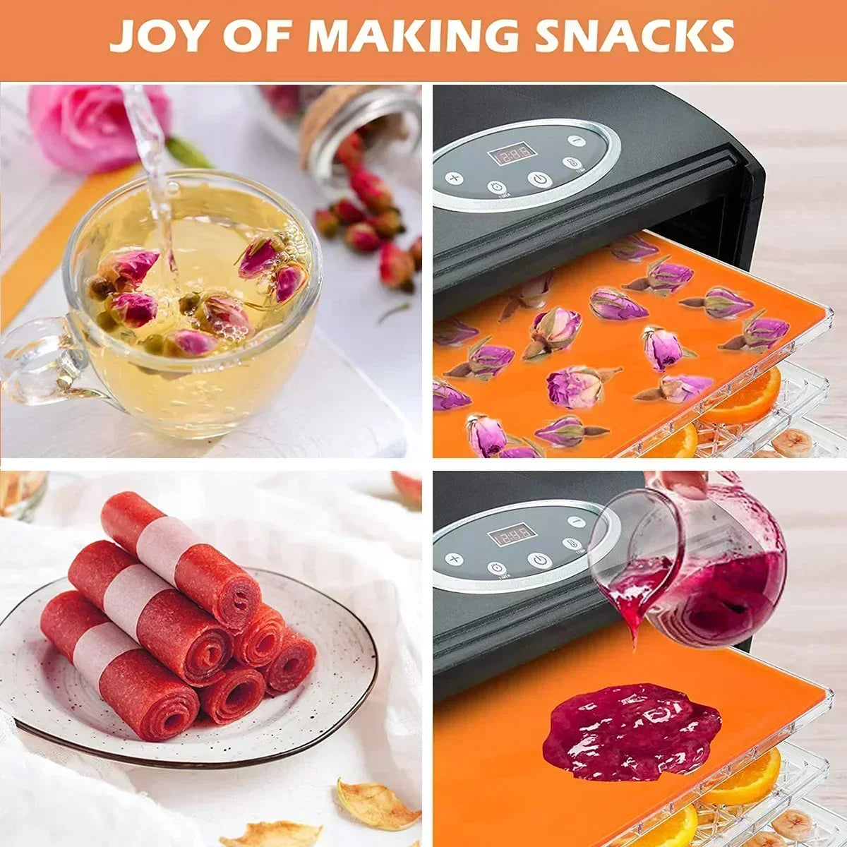 4/6PCS Silicone Non-stick Baking Tray with Edge Dehydrator Sheets Dehydrator Mats for Fruits Meat Vegetables Kitchen Accessories Qme