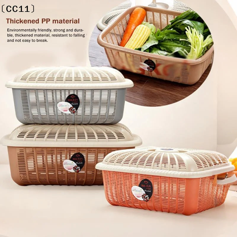 Plastic Storage Basket Lid Multifunctional Draining Storing Utensils Qme