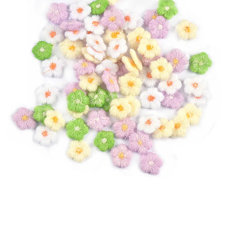 50pcs 11mm Mixed Color Mini Flower Patches Sewing Clothes Bags Handmade Accessories DIY Making Hair Pins Crafts Home Decor c3780 Qme