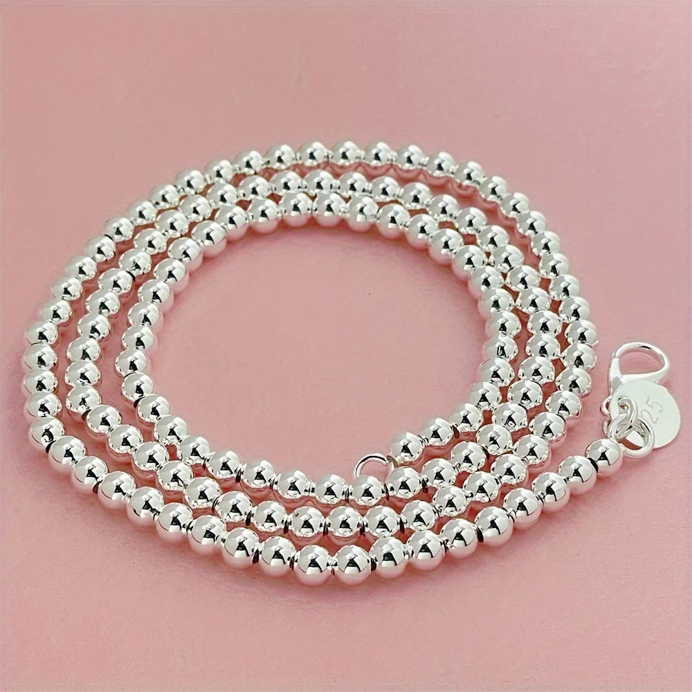 Hot 925 Sterling Silver Retro 4MM Beads Chain Necklace for Women Wedding Party Couple Gifts Street Versatile Jewelry Qme