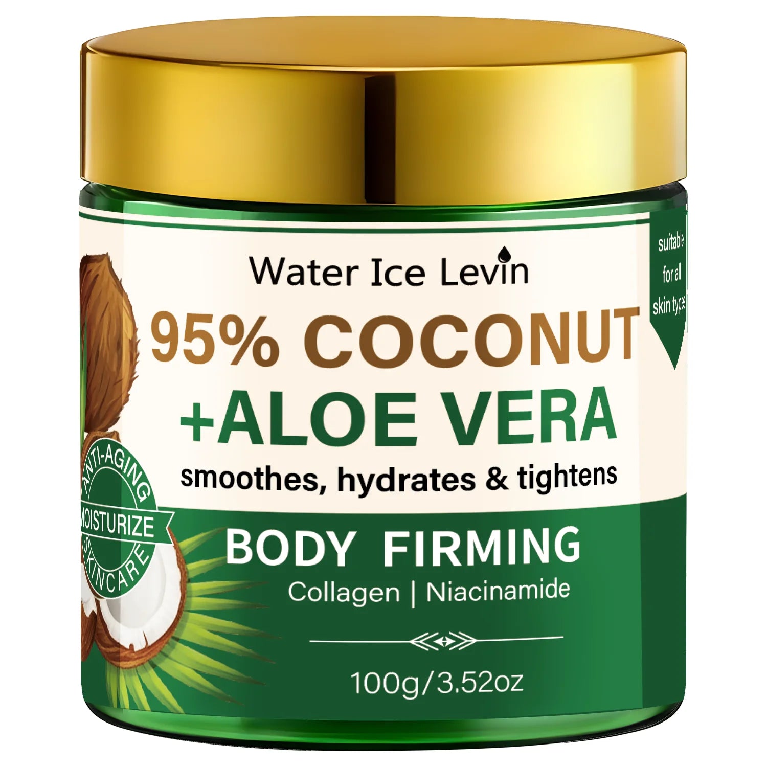95% Coconut Aloe Vera Body Moisturizer - Collagen & Niacinamide, Firming, Smoothing for All Skin Types Qme WHITE 100g