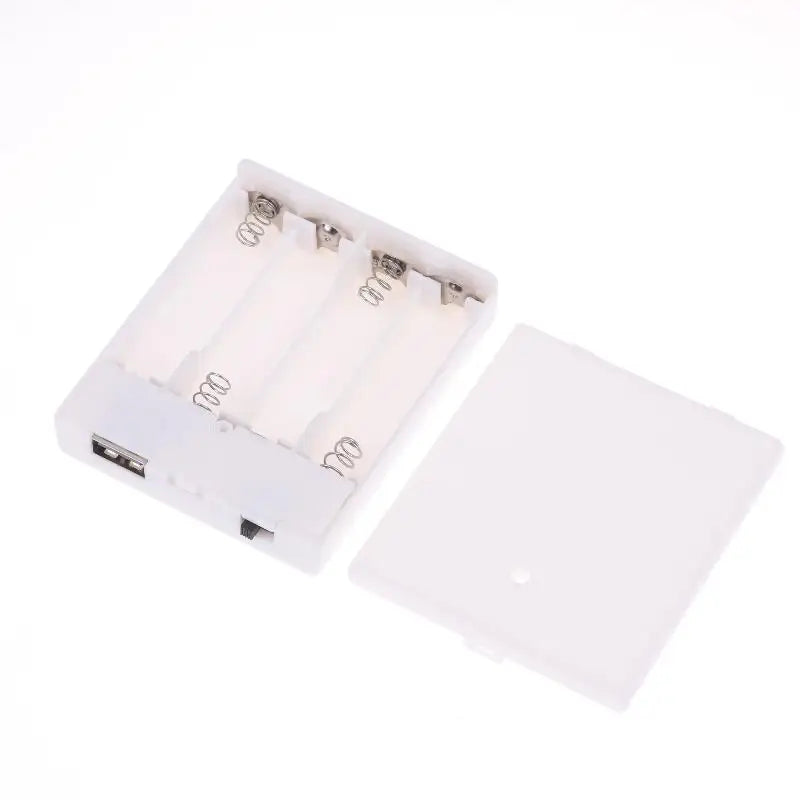USB Power Supply Battery Box Mini 4AA Holder Storage Case LED Strip Qme White