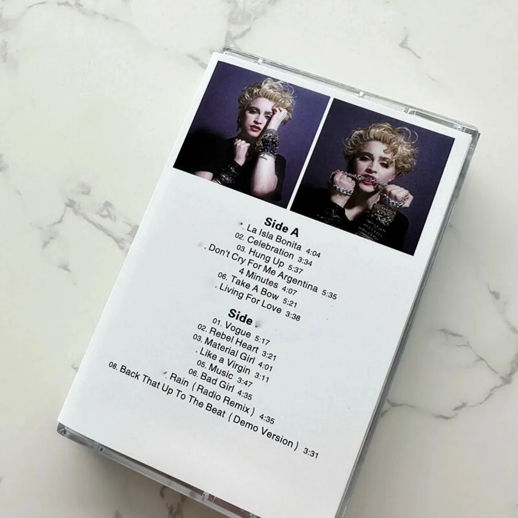 Retro Pop Hits Cassette Tape, Collage-Style Portrait Art Cover, High-Fidelity Analog Audio Media for Music Fans & Home Decor Qme