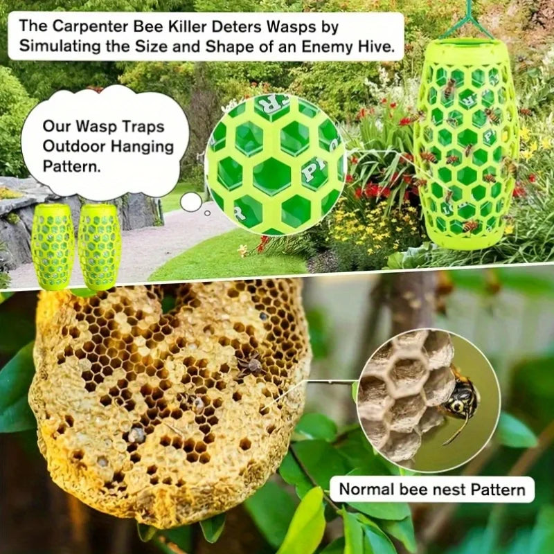 2PCS Wasp Trap Outdoor Hanging Carpenter Bee Hornet Catcher Reusable Yellow Jacket Trap Bee Killer Wasp Catcher Outside Garden Qme