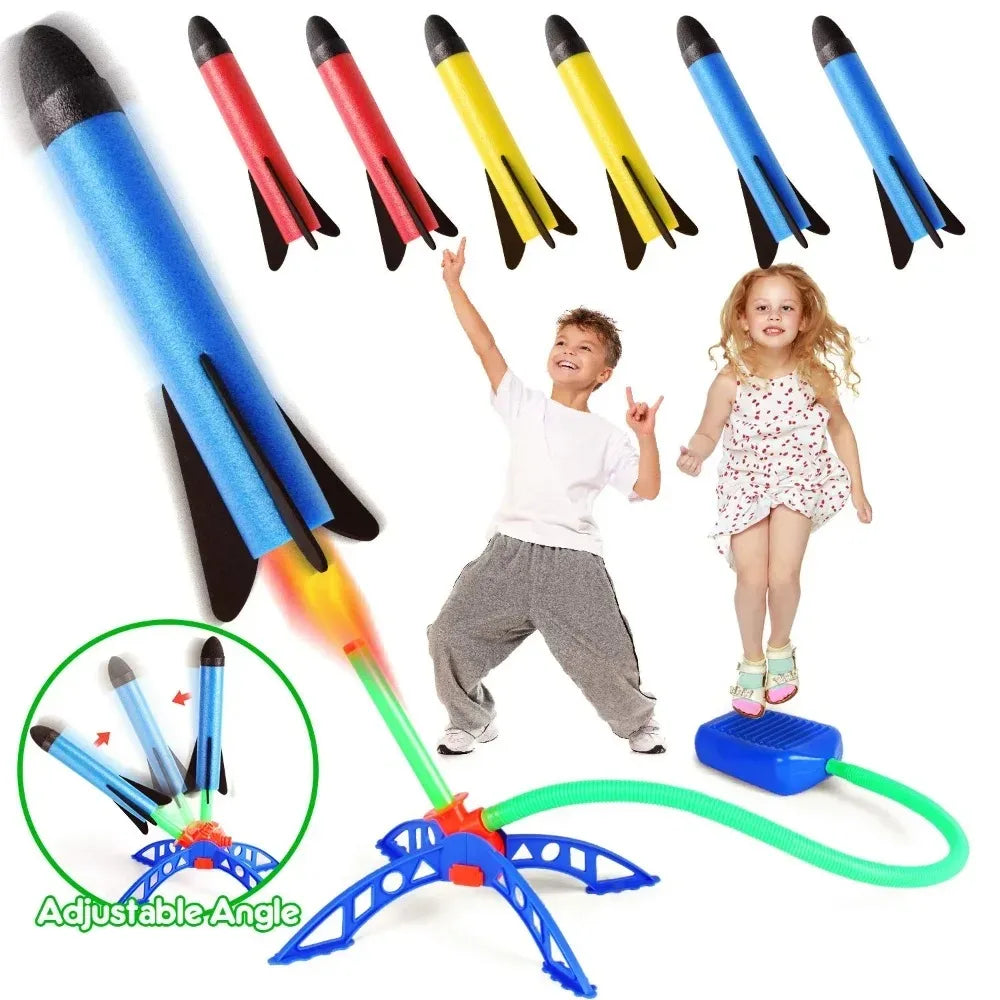 Kids Air Rocket Foot Pump Launcher Toys Sport Game Jump Stomp Outdoor Qme