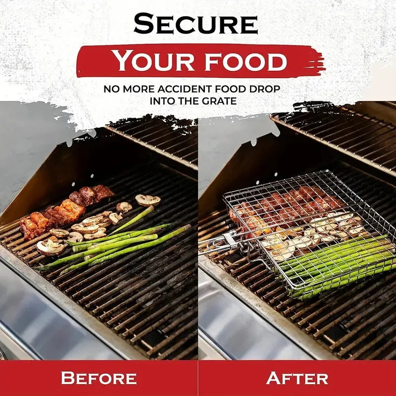 Non Stick Grilling Basket Grill Mesh Foldable 304 Stainless Steel BBQ Qme