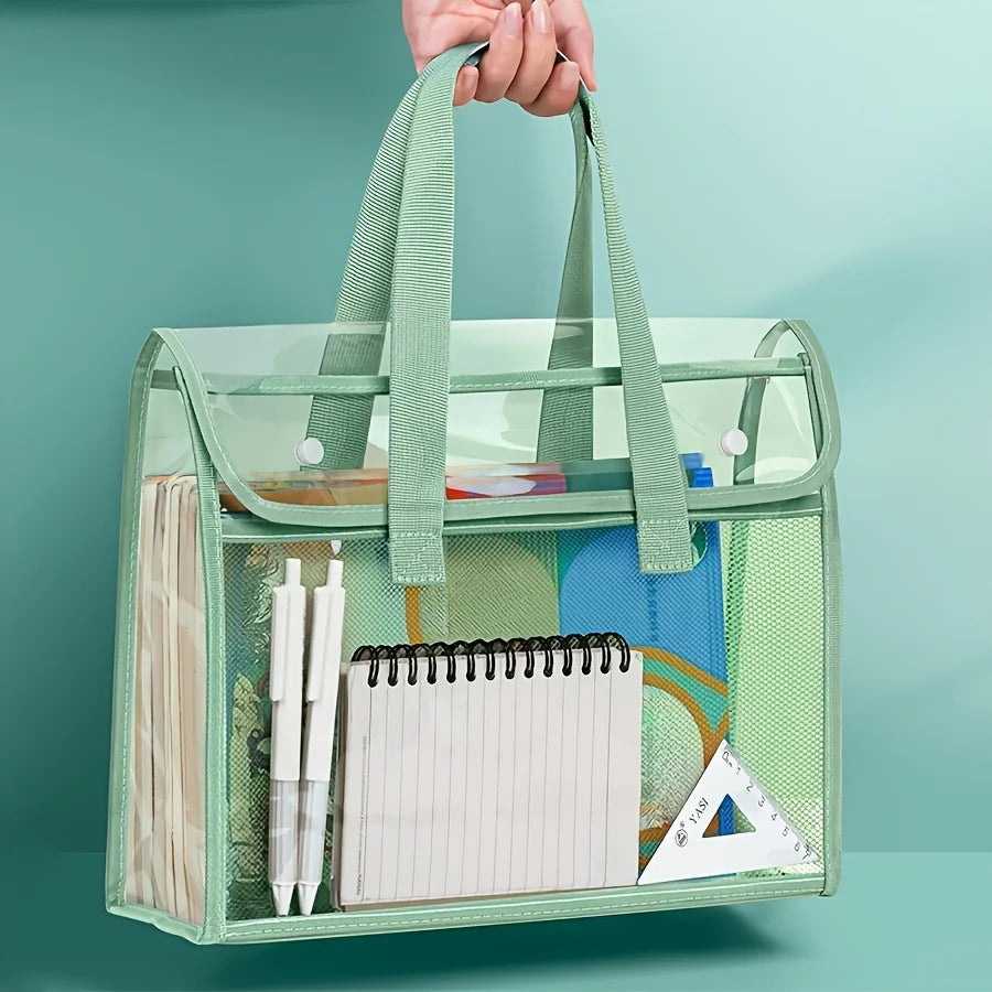 2pcs Large-capacity Transparent PP File Bag, Suitable for Stationery- Durable Portable File Box with Visible Content Design Qme