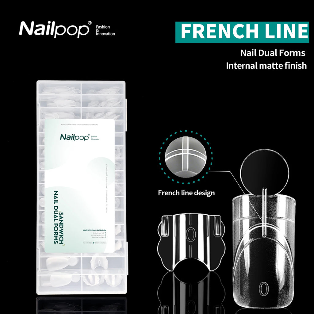 Nailpop French Line Dual Form Sandwich Matte Clear Nail Forms Coffin Qme