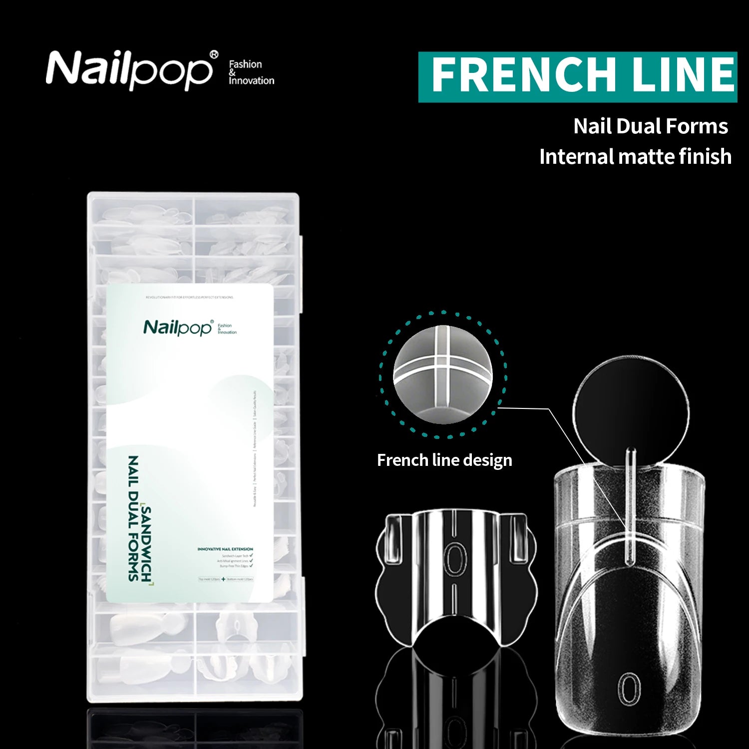 Nailpop French Line Dual Form Sandwich Matte Clear Nail Forms Coffin Qme