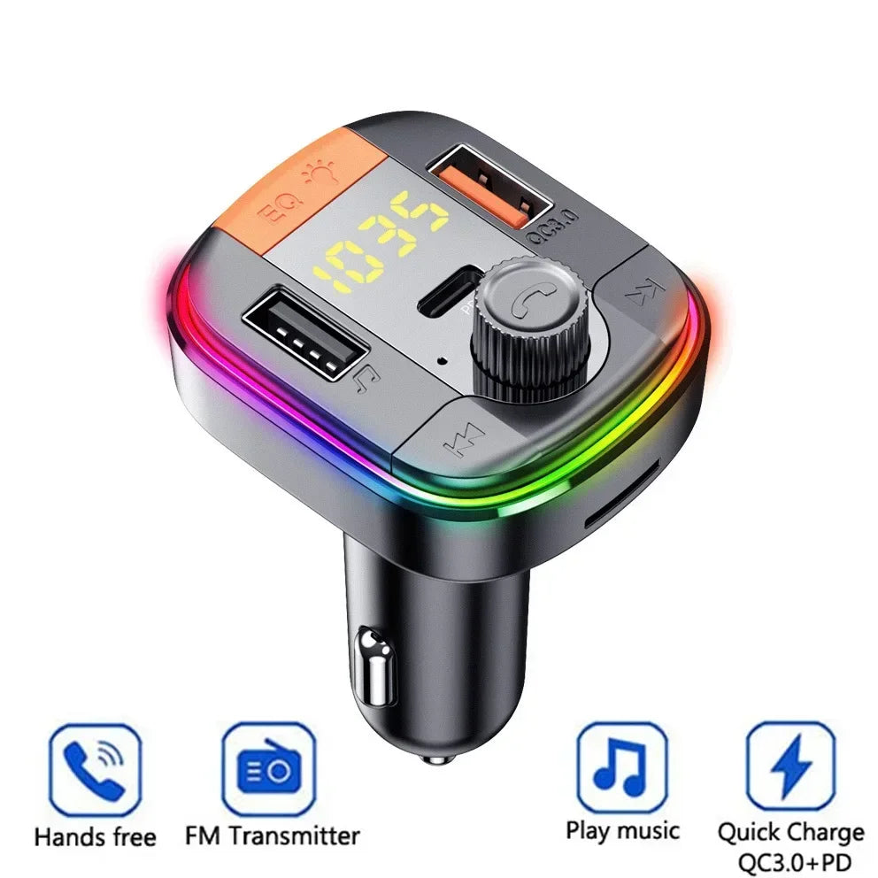 Dual USB PD18W+QC3.0 Fast Charger, One Key Bass, Handsfree U Disk Music Play, Bluetooth 5.0 FM Transmitter Car MP3 Player Qme