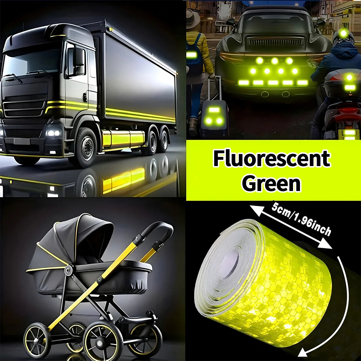 5cm*3M Reflective Warning Tapes Waterproof Outdoor Car Stickers Safety Strip White Red Fluorescent Yellow Reflectors for Bicycle Qme Fluorescent Green