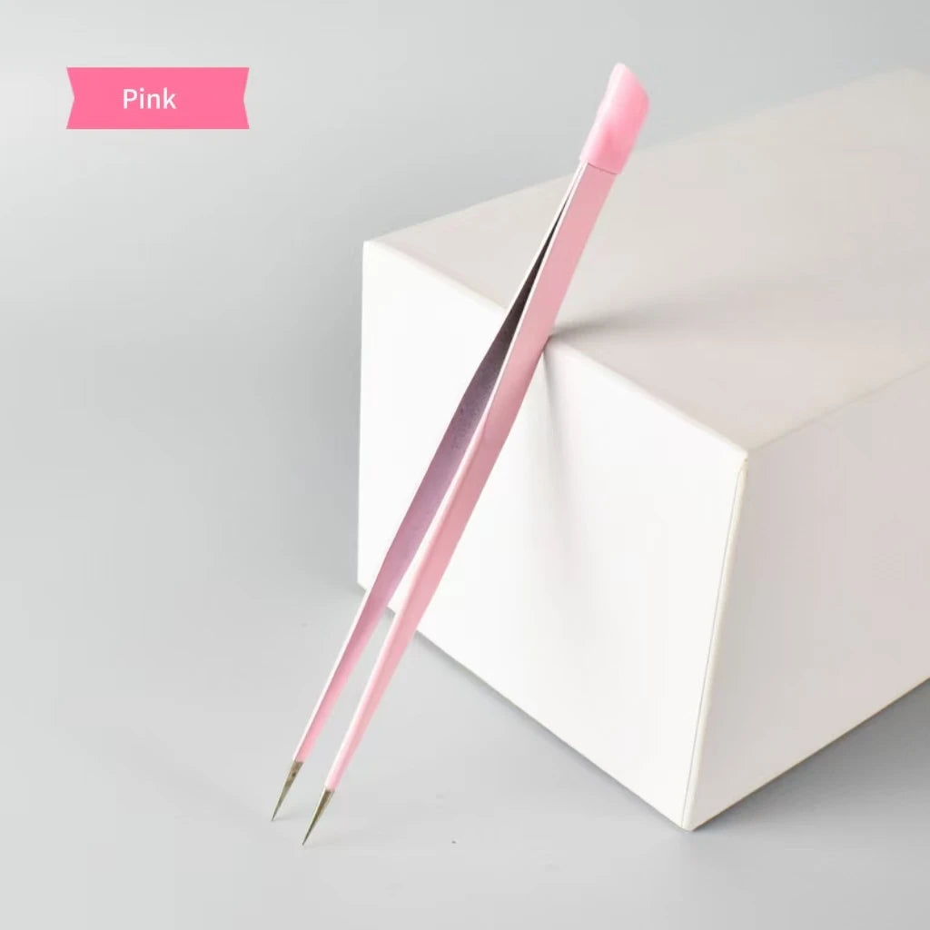 Double Headed Tweezers Multi-use Silicone Pressing Head Nail Clipping Qme pink