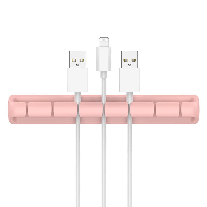 Desktop Charging Data Line Fixator Multiport Storage Line Tabletop Cable Organizer Smart Device Charging Wire For Mouse Cables Qme Pink 7 holes