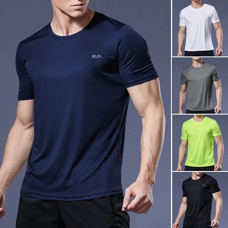 Men's Quick Dry Short Sleeve Gym Running Moisture Wicking Round Neck T-Shirt Training Fitness Tops Oversized T-Shirt Jersey Qme