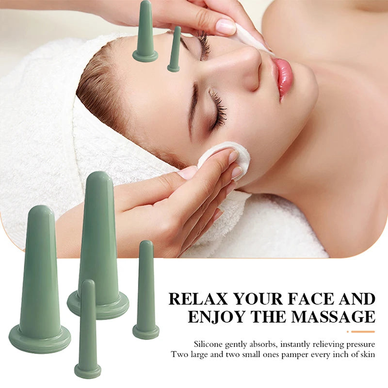 Silicone Vacuum Cupping Massage Jars Anti Cellulite Face Neck Lift Qme