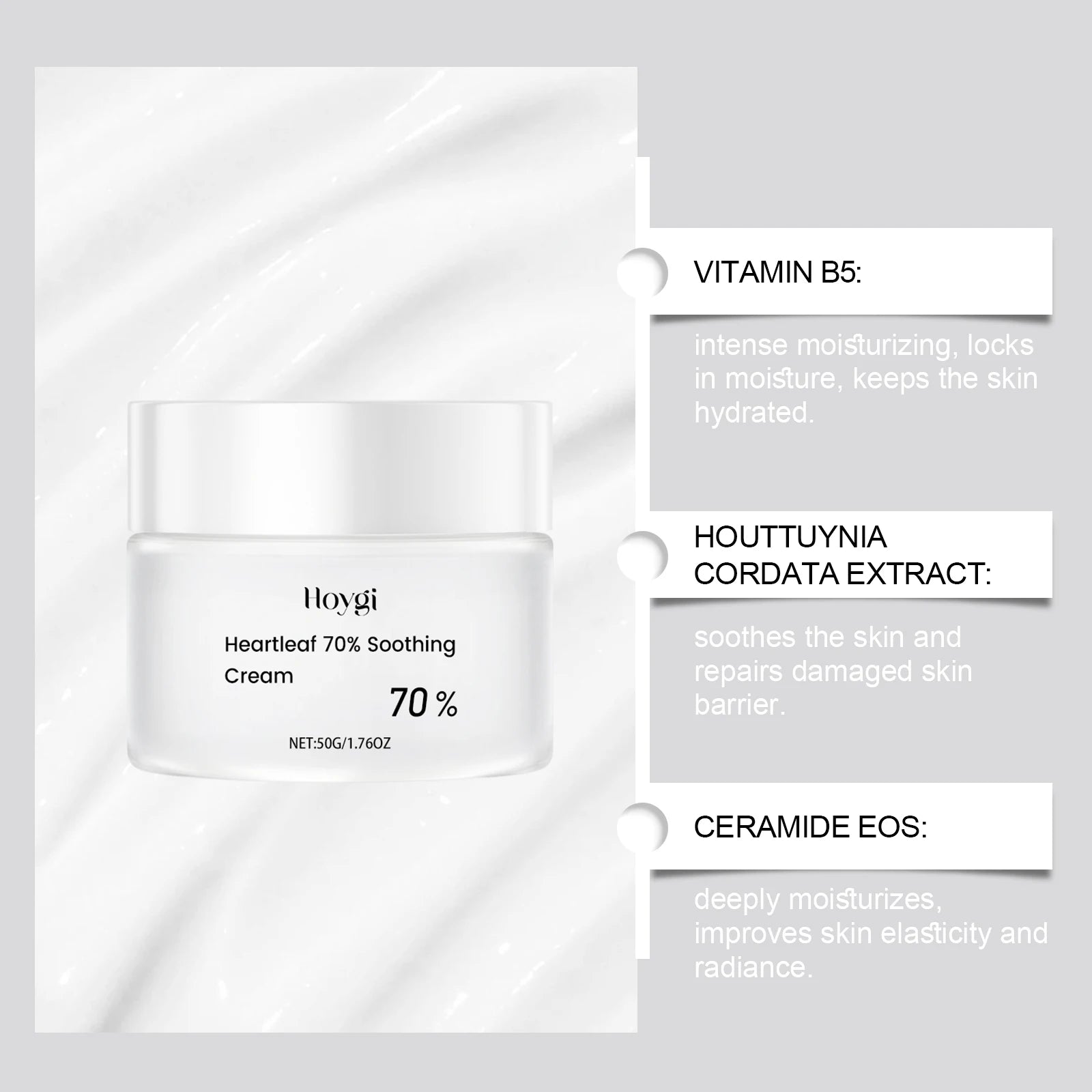 Heart Leaf 70% Soothing Cream Contains Ceramide EOS Moisturizing Relieves Dry Skin Restores Skin Elasticity Facial Cream Qme