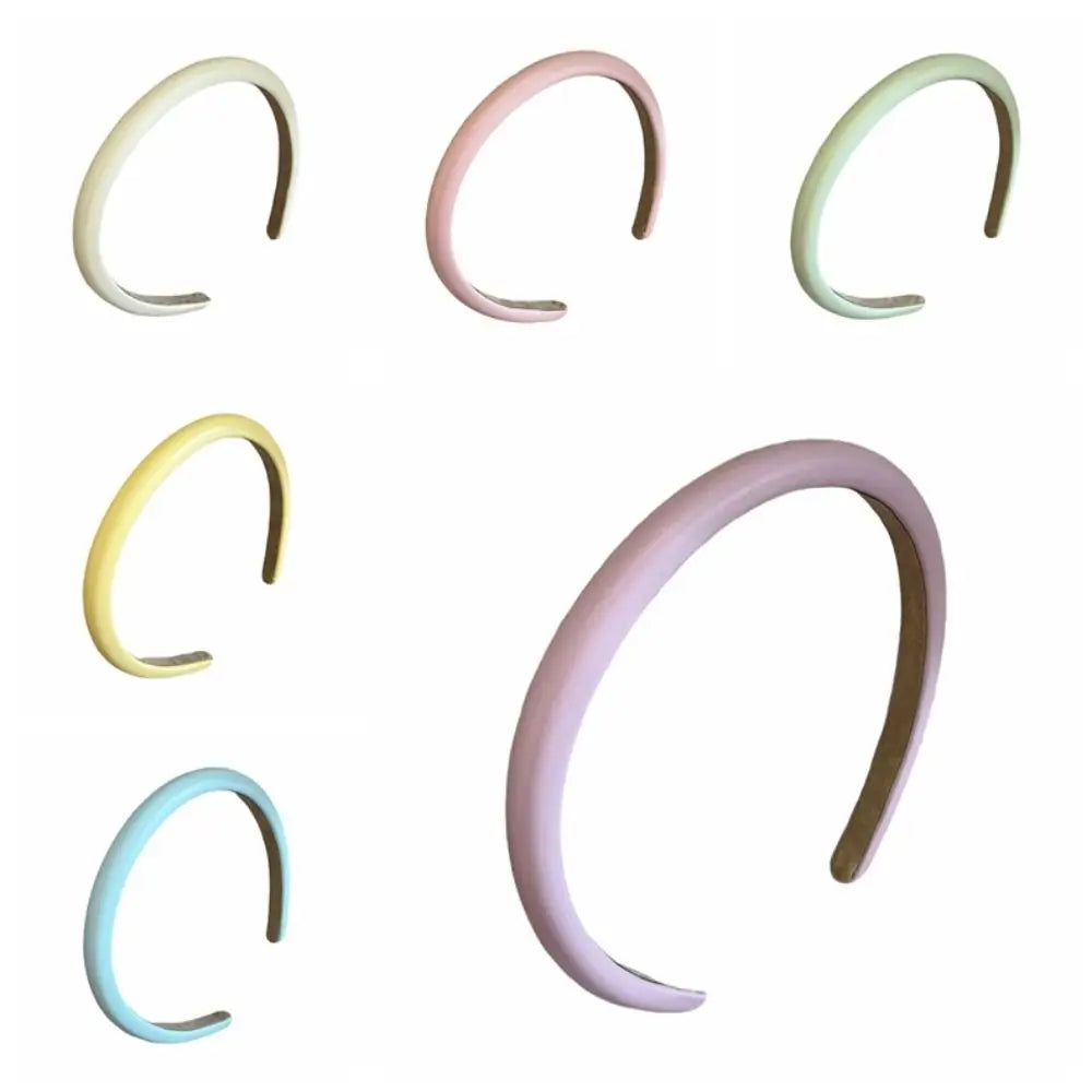Sweet Cream Colors Women Headband Padded Korean Style Thin Headband Leather Hair Hoop Temperament Hair Band Wash Face Qme